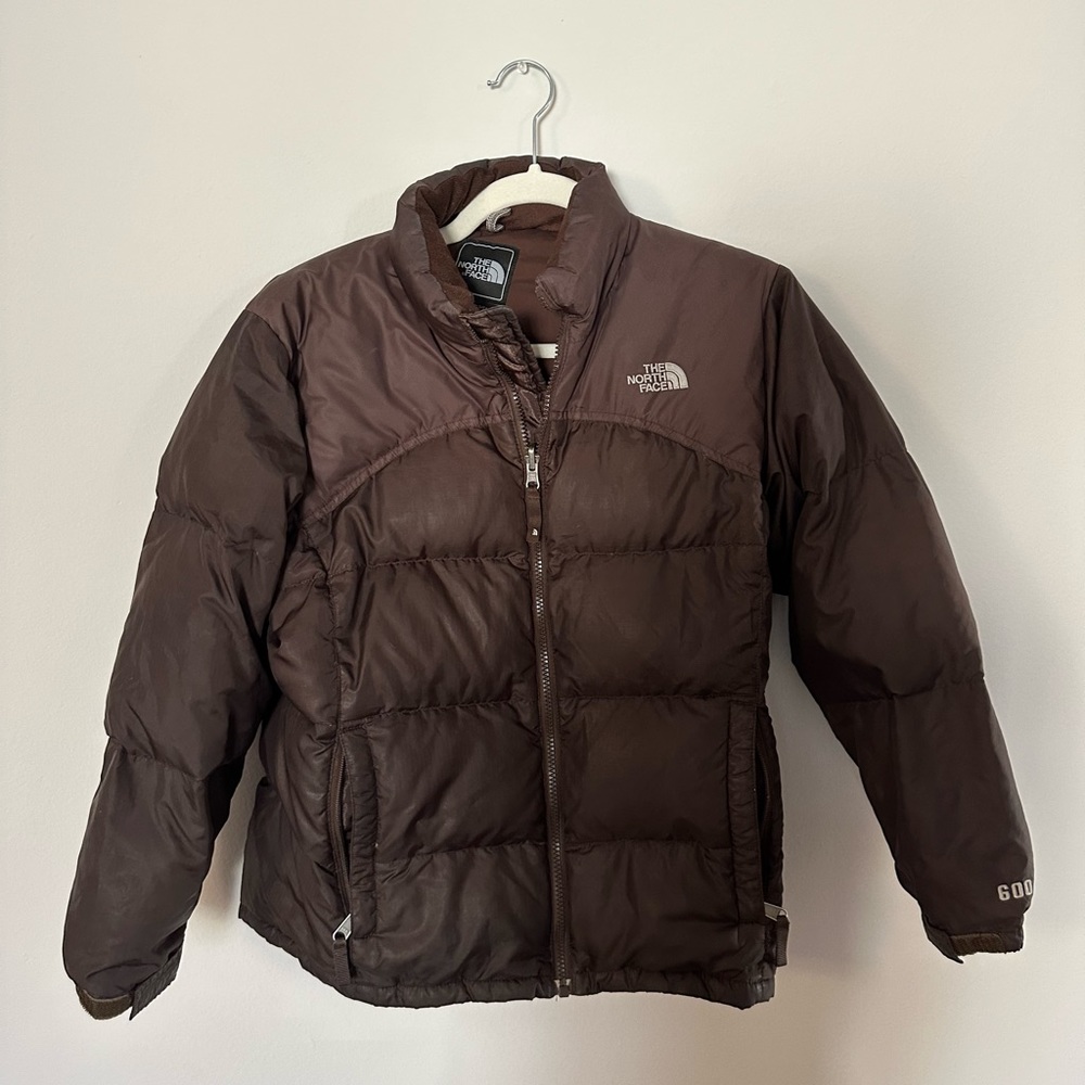 Brown north face puffer